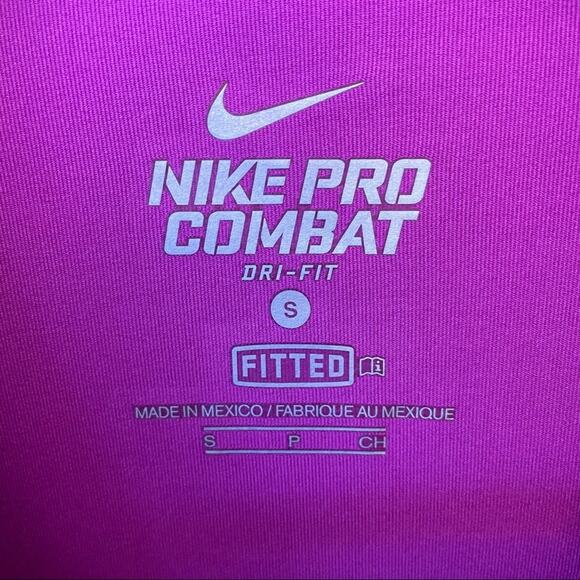Nike Pro Combat Fitted Dri Fit Long Sleeve V Neck Pink Shirt Small - Picture 3 of 7